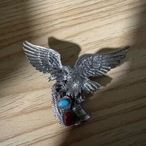 Vintage Eagle Brooch Pin Southwestern Style Turquoise & Coral Tone